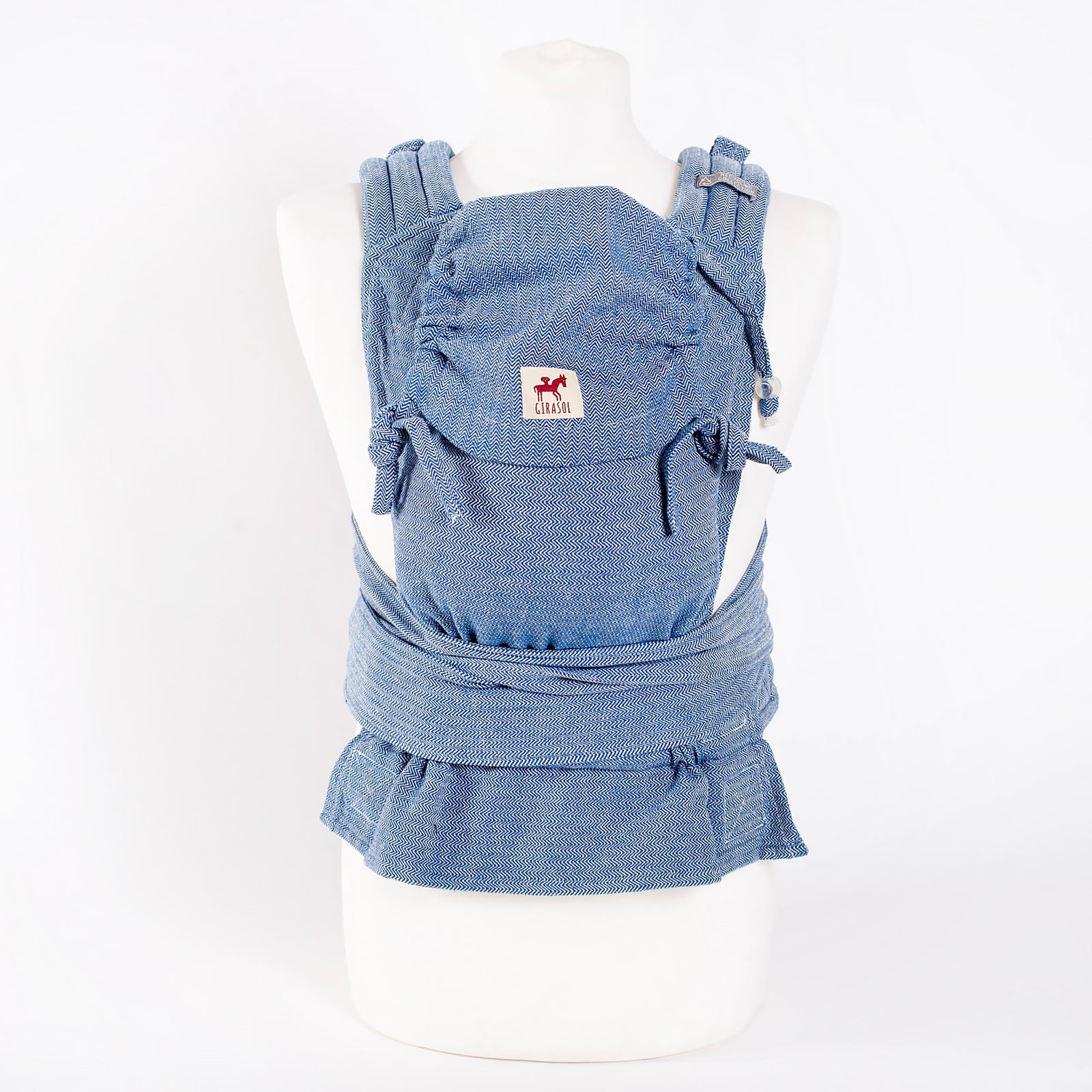 MySol Babytrage Blue Tweed Mutter mit Kind